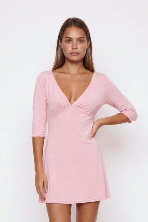 Baby Pink V-Neck Empire Waist Mini Dress