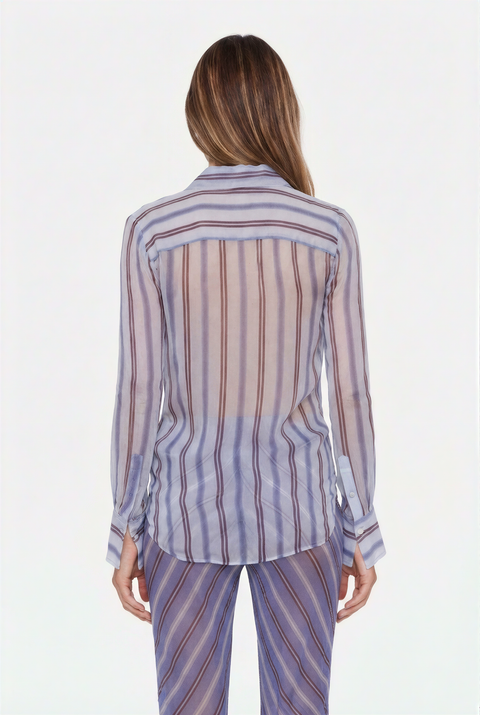Two-Piece Striped Sheer Shirt and Wide-Leg Pants Outfit