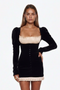Black Velvet Contrast Ruffle Mini Dress