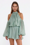 Sage Green Cold-Shoulder Halter Mini Dress