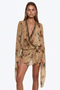 Beaded Floral Print Wrap Beach Dress
