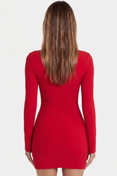 Keyhole Long-Sleeve Mini Dress