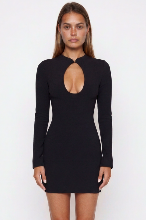 Keyhole Long-Sleeve Mini Dress