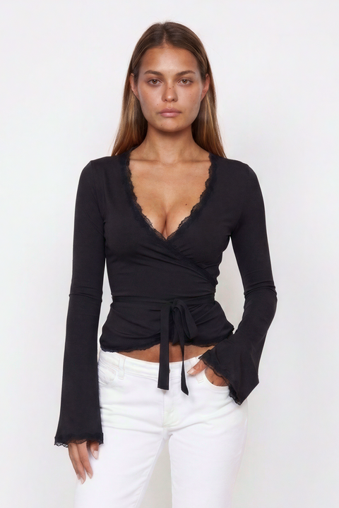 Lace-Trim Wrap Top