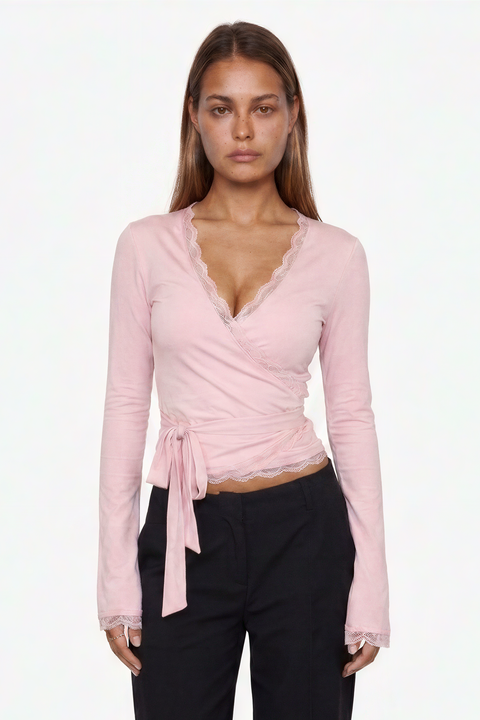 Lace-Trim Wrap Top