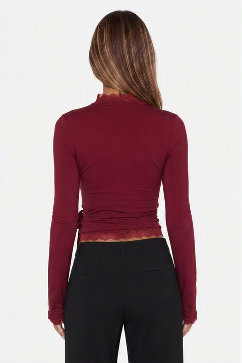 Lace-Trim Wrap Top