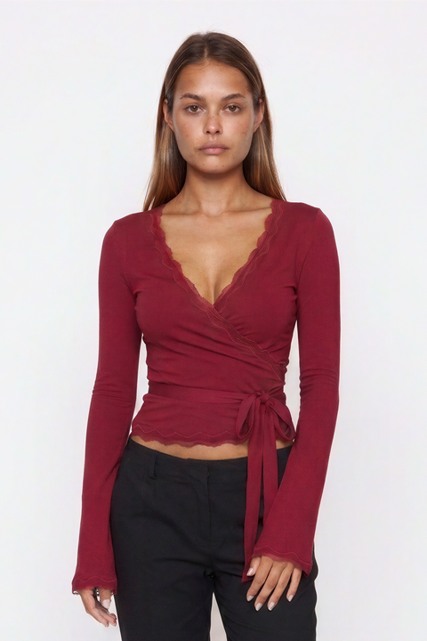 Lace-Trim Wrap Top