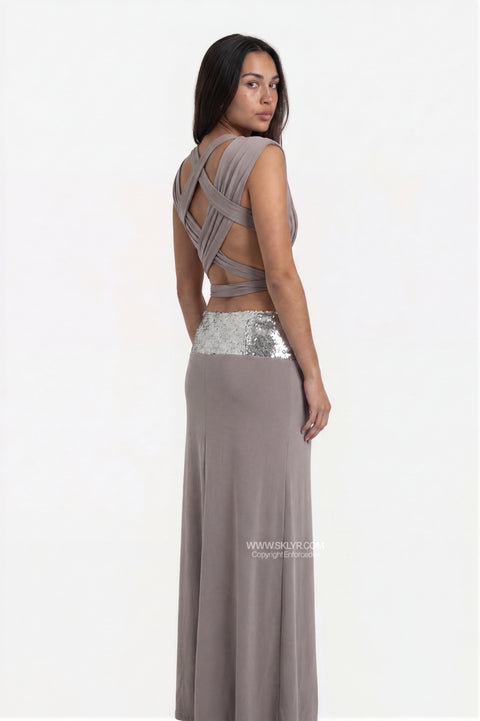 Taupe Top & Midi Skirt Set