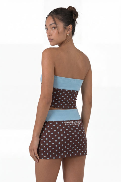 Chocolate Brown & Baby Blue Polka Dot Two-Piece Set