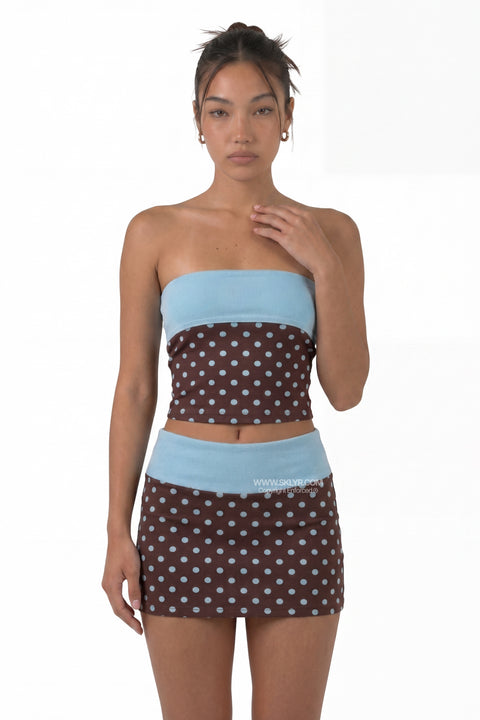 Chocolate Brown & Baby Blue Polka Dot Two-Piece Set