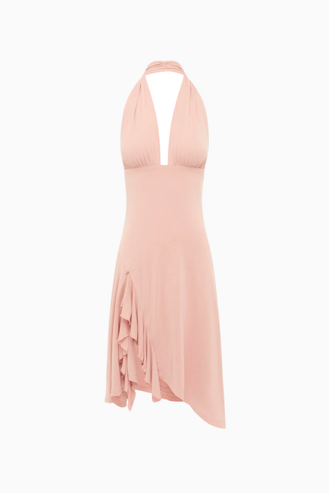 Light Blue Ruffled Halter Midi Dress