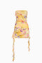 Yellow Floral Strapless Ruffled Mini Dress
