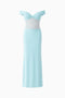 Ice Blue Off-The-Shoulder Maxi Dress