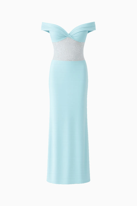 Ice Blue Off-The-Shoulder Maxi Dress
