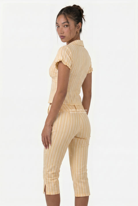 Yellow & White Striped Two-Piece Capri Set