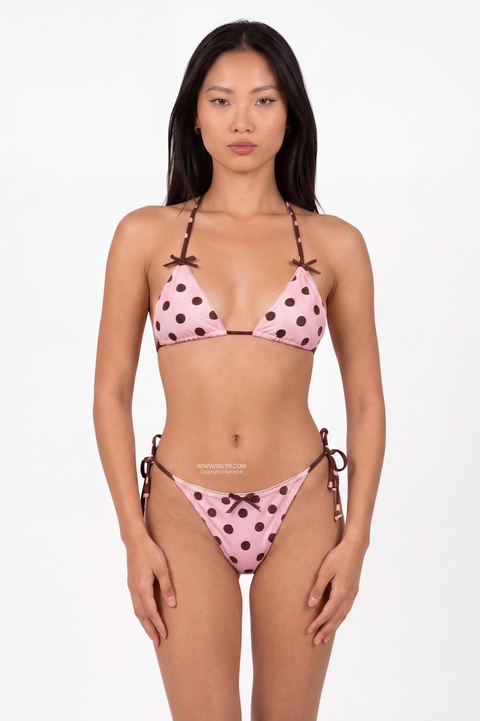 Pink and Chocolate Adjustable Tie Bikini