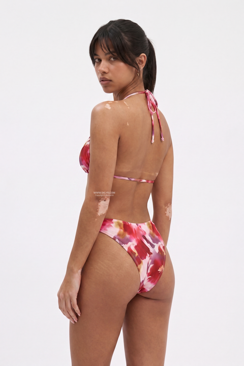 Pink Watercolor Print Triangle Bikini