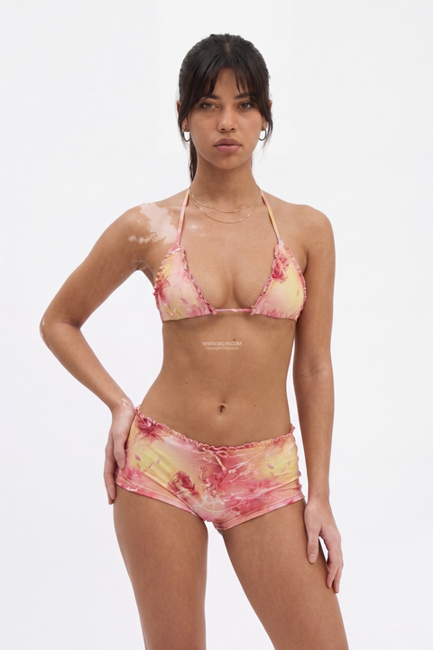 Coral Ruffle Triangle Halter Bikini