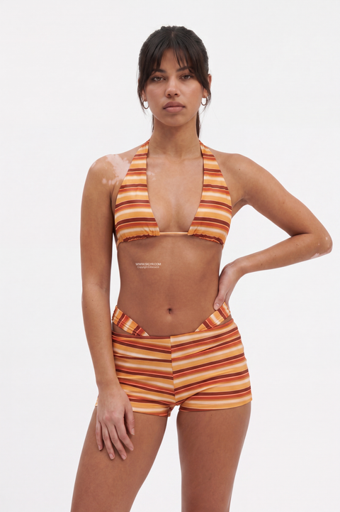 Retro Sunset Striped Boyshort Bikini