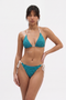 Teal Striped Halter String Bikini with White Ties