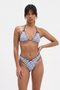 Blue Floral Striped Ruffle Triangle Bikini