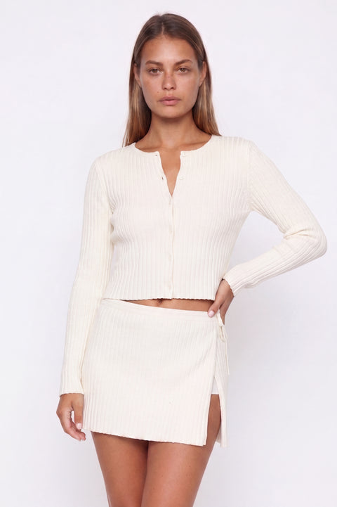 Ribbed Knit Cardigan and Mini Skirt Set