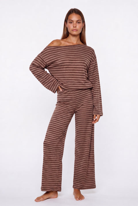 Off-the-Shoulder Striped Lounge Set