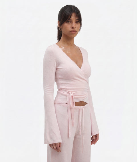 Ribbed Knit Wrap Top & Wide-Leg Pants Lounge Set