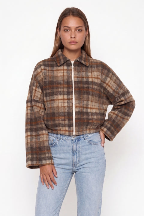 Oversized Cropped Plaid Jacket