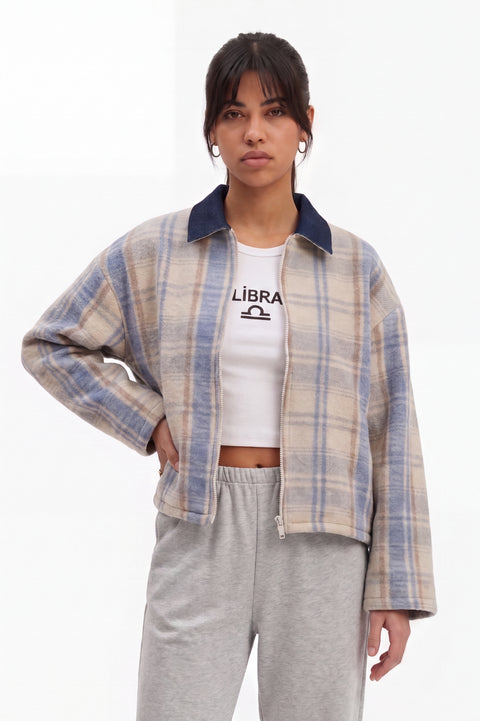 Relaxed Plaid Zip-Up Jacket