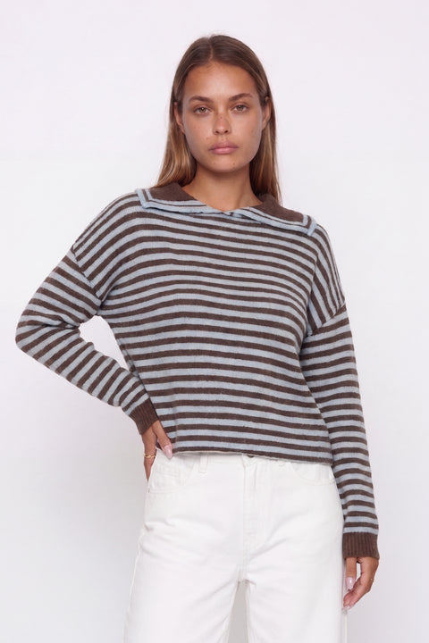 Brown and Blue Striped Collar Knit Sweater