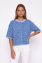 Oversized Blue Striped Short Sleeve Knit Cardigan