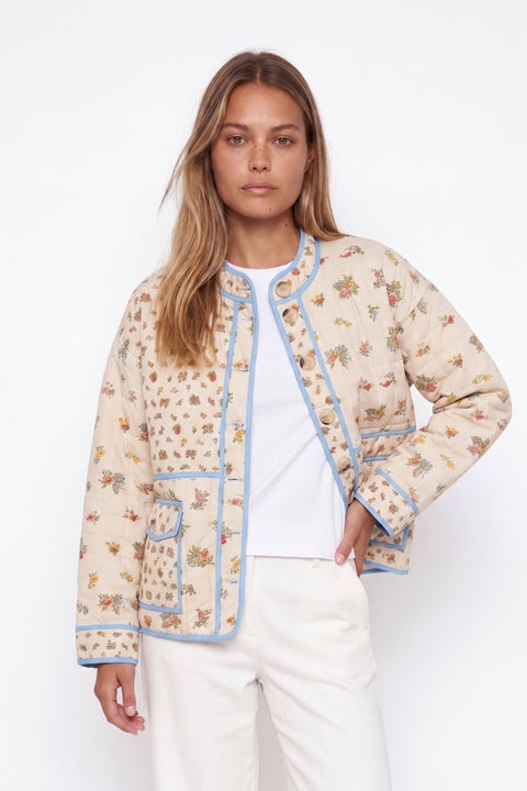 Quilted Ditsy Floral Jacket with Light Blue Piping