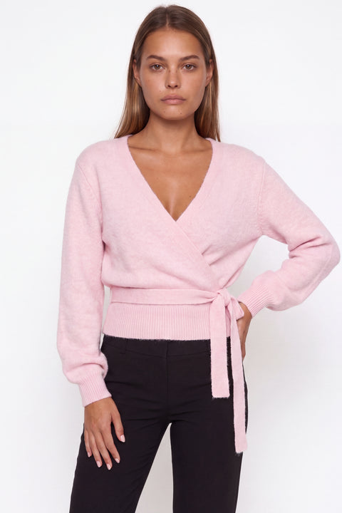 Heather Grey V-Neck Knit Wrap Sweater