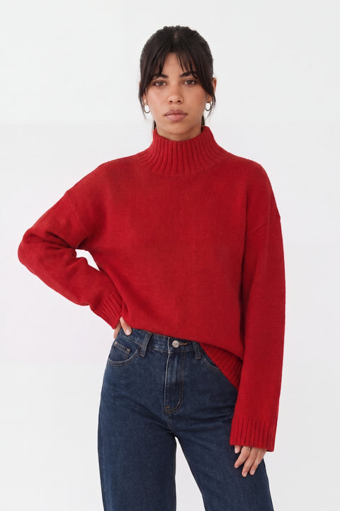 Ribbed Mock Neck Knit Sweater