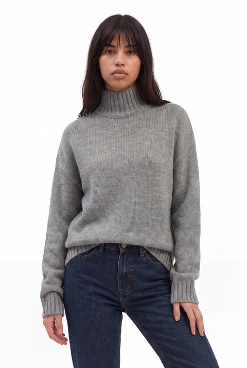 Ribbed Mock Neck Knit Sweater