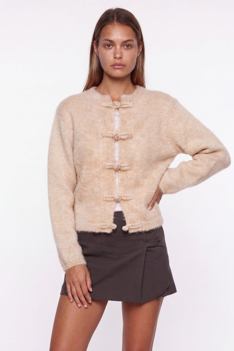 Beige Fuzzy Knit Cardigan