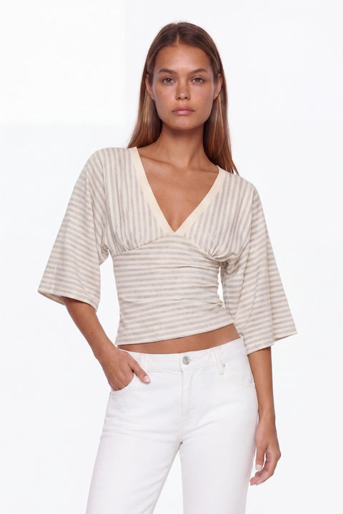 Pink Striped V-Neck Crop Top