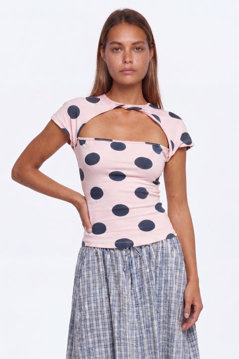 Polka Dot Cutout Short-Sleeve Top