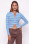 Blue Striped Fuzzy Knit Zip Cardigan