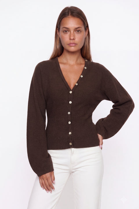 Brown V-Neck Button-Up Knit Cardigan