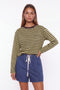 Pink and Brown Striped Long-Sleeve Crewneck Top
