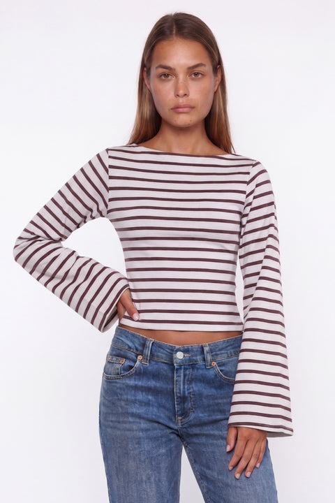 Striped Boat Neck Long-Sleeve Top