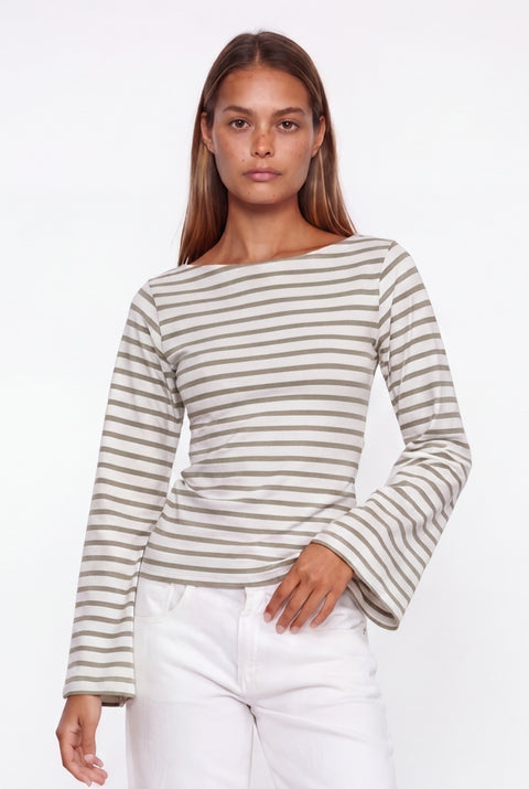 Striped Boat Neck Long-Sleeve Top