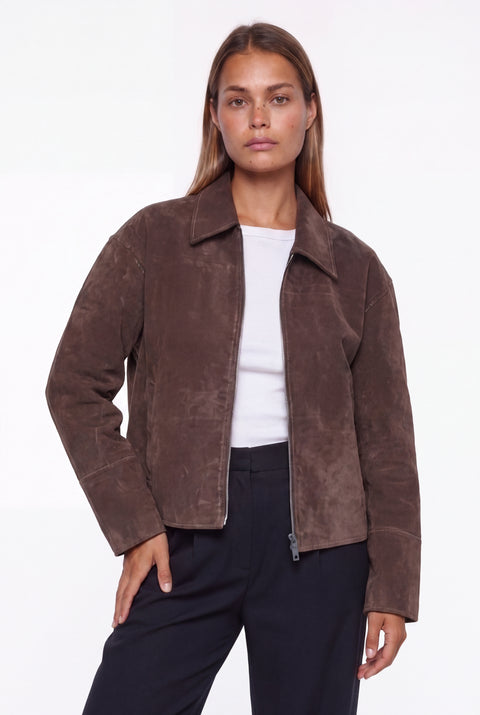 Brown Suede Zip-Up Jacket