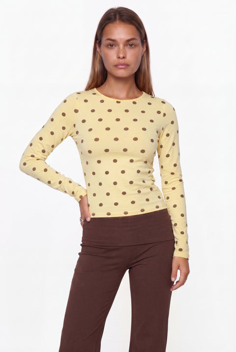 Polka Dot Print Crewneck Long Sleeve Top