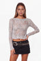 Metallic Sheer Ribbed Knit Long Sleeve Top