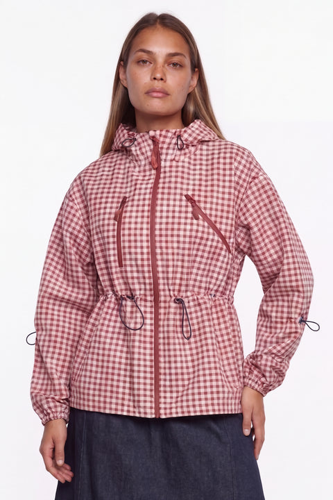 Gingham Check Zip-Up Hooded Utility Jacket