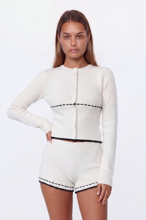 Contrast Trim Cardigan and Shorts Set