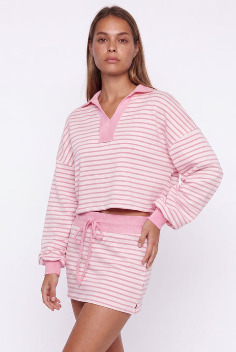 Striped Polo Sweatshirt and Mini Skirt Set